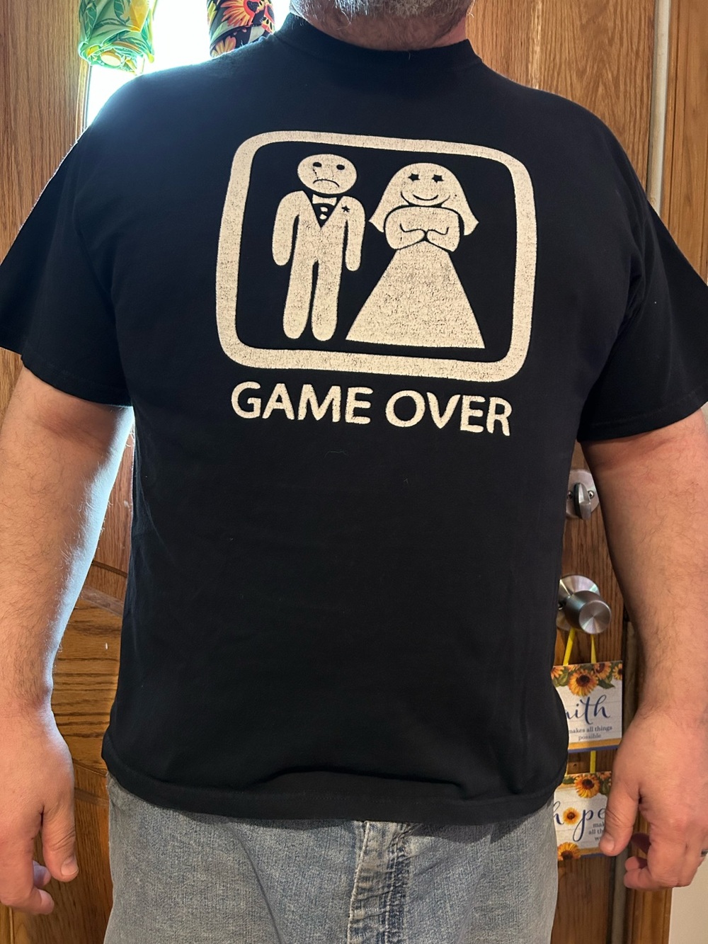 Gildan Black T‑Shirt with White "Game Over" Wedding Graphic